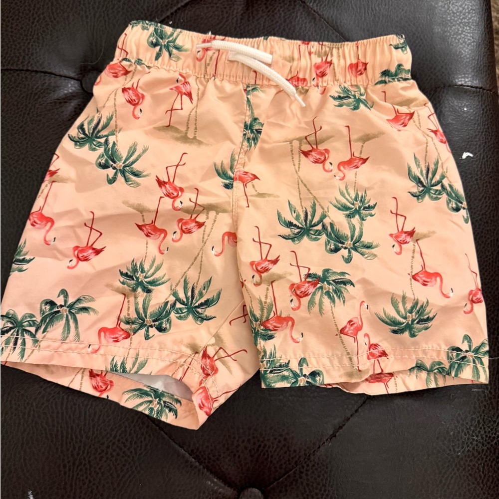 Old Navy Kids Flamingo Print Swim Trunks - Pink and Green